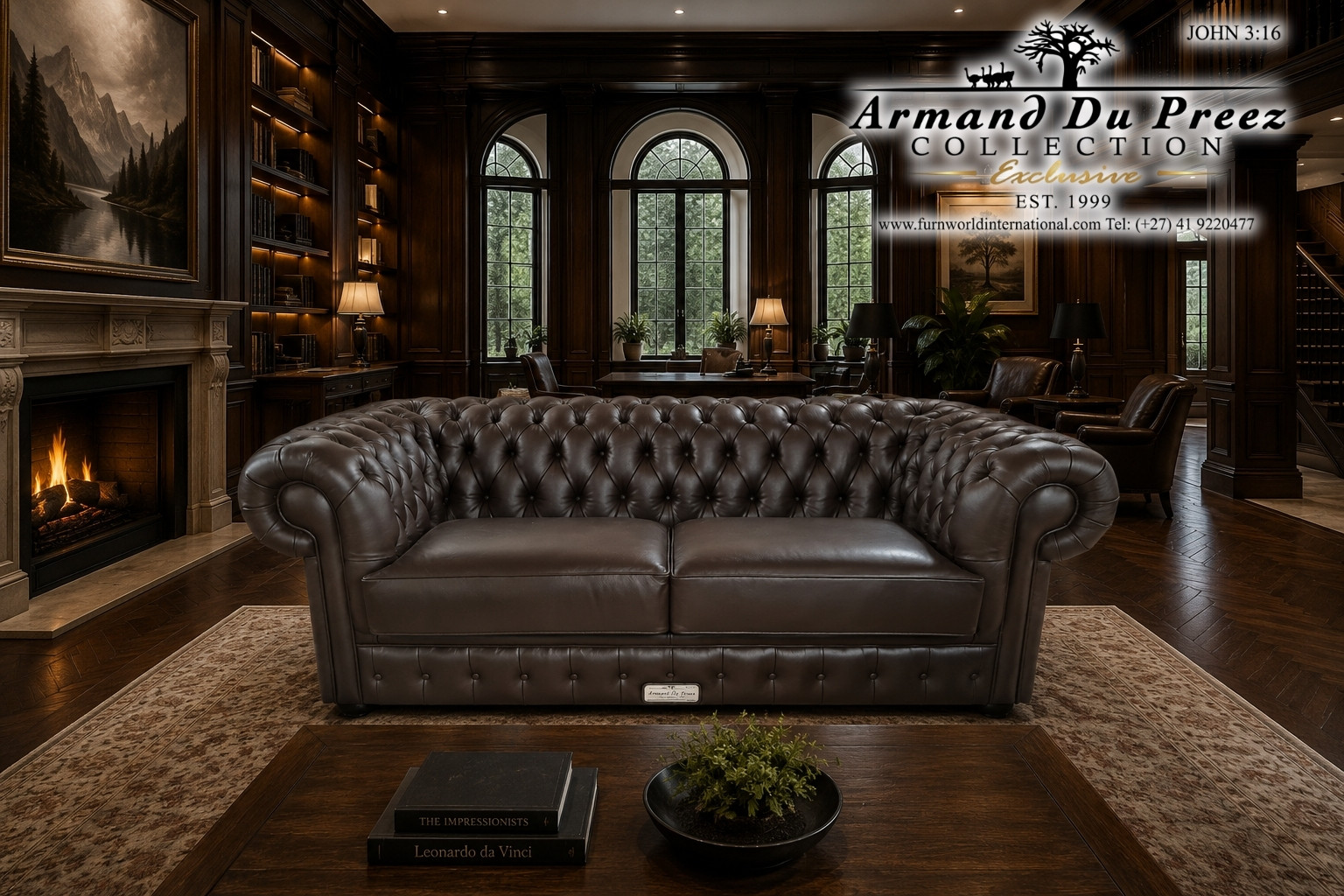 Chesterfield 2-Seater 1.8m Mocca Brown Genuine Leather Couch | Furnworld International